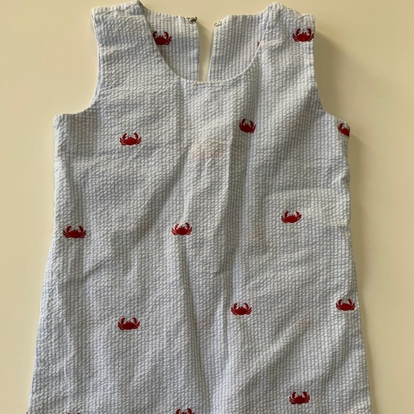 Girl's Blue Seersucker with Crab Embroidery Shift Dress by Mini Seahorse Chs. - Picture 1 of 3